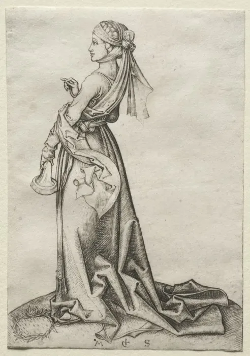 Framed Print : The First of the Foolish Virgins. Creator: Martin Schongauer (German, c. 1450-1491) Framed Print : The First of the Foolish Virgins. Creator: Martin Schongauer (German, c. 1450-1491)