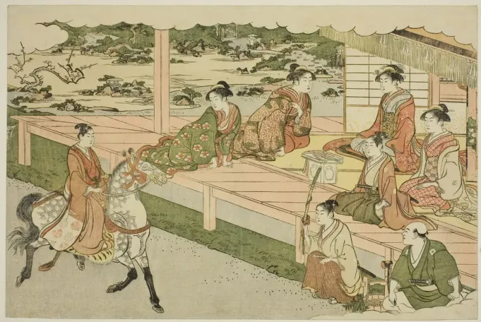 Framed Print : The First Horseback Ride of the New Year (Uma norizome), from the illustrated book... c. 1787. Creator: Torii Kiyonaga Framed Print : The First Horseback Ride of the New Year (Uma norizome), from the illustrated book... c. 1787. Creator: Torii Kiyonaga
