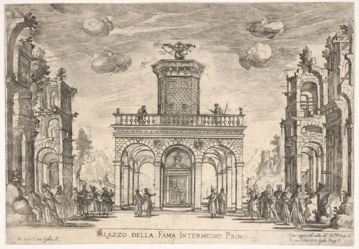 Framed Print : First interlude: palace of fame (Intermedio sesto: palazzo della fama)