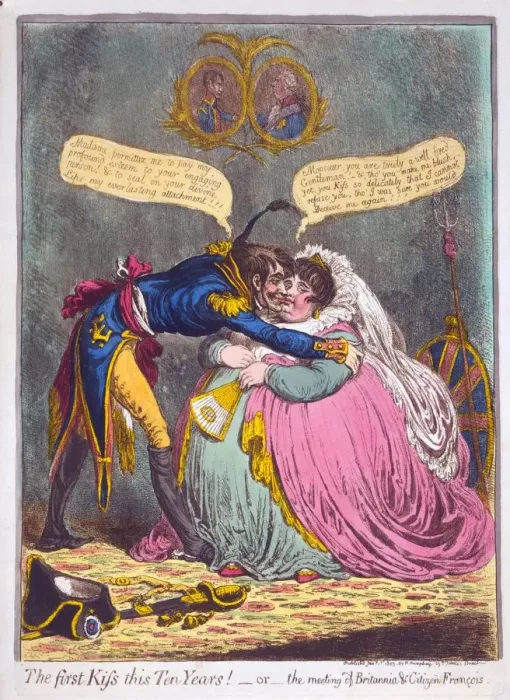 Framed Print : The First Kiss this Ten Years! Or the meeting of Britannia & Citizen Francois, 1803 Framed Print : The First Kiss this Ten Years! Or the meeting of Britannia & Citizen Francois, 1803