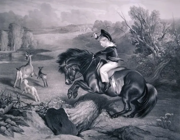 Framed Print : The First Leap, 1857. Artist: Charles George Lewis Framed Print : The First Leap, 1857. Artist: Charles George Lewis