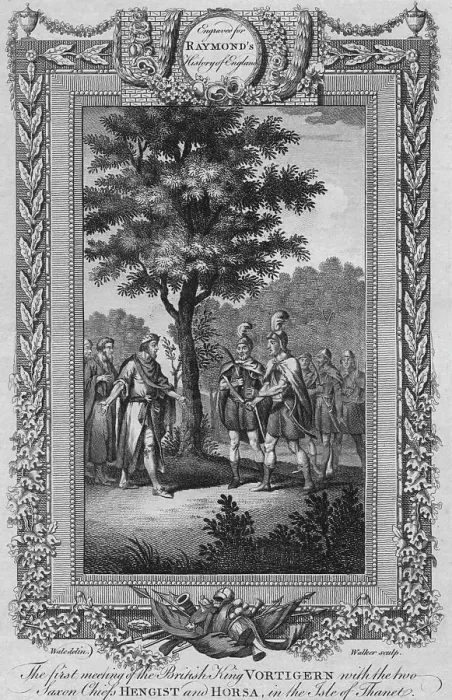 Framed Print : The first meeting of the British King Vortigern with the two Saxon Chiefs Hengist and Horsa, c1787 Framed Print : The first meeting of the British King Vortigern with the two Saxon Chiefs Hengist and Horsa, c1787
