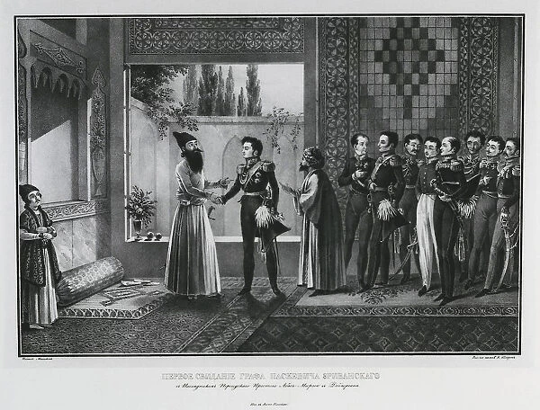 First Meeting of Count Ivan Paskevich with Abbas Mirza, 1828. Artist: Beggrov, Karl Petrovich (1799-1875)