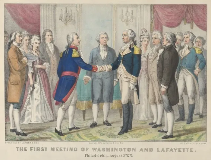 Framed Print : The First Meeting of Washington and Lafayette-Philadelphia, August 3rd, 1777, 1876 Framed Print : The First Meeting of Washington and Lafayette-Philadelphia, August 3rd, 1777, 1876