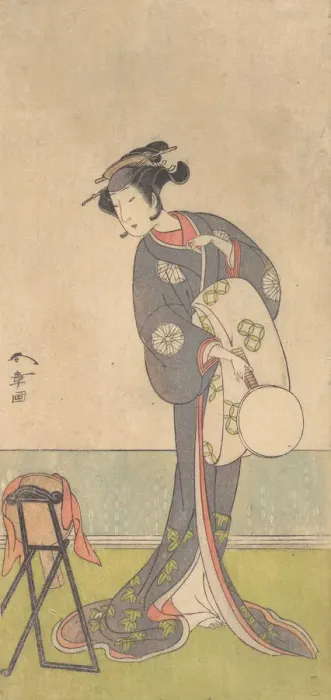 Framed Print : The First Nakamura Tomijuro as an Oiran Standing in a Room, 1771. Creator: Shunsho Framed Print : The First Nakamura Tomijuro as an Oiran Standing in a Room, 1771. Creator: Shunsho