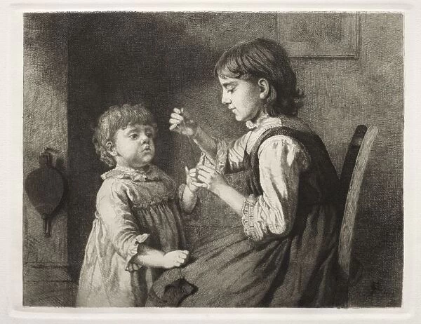 The First Needlework, 1884. Creator: Seymour Joseph Guy (American, 1824-1910)