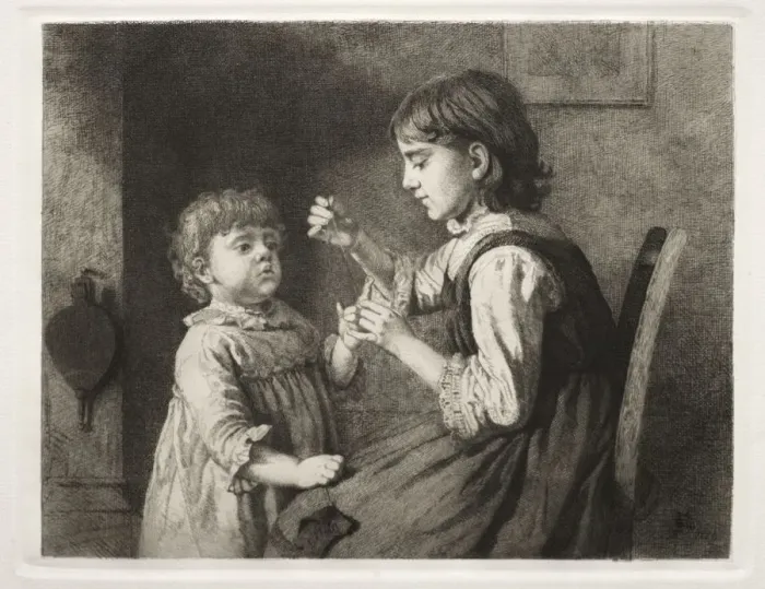 Framed Print : The First Needlework, 1884. Creator: Seymour Joseph Guy (American, 1824-1910) Framed Print : The First Needlework, 1884. Creator: Seymour Joseph Guy (American, 1824-1910)