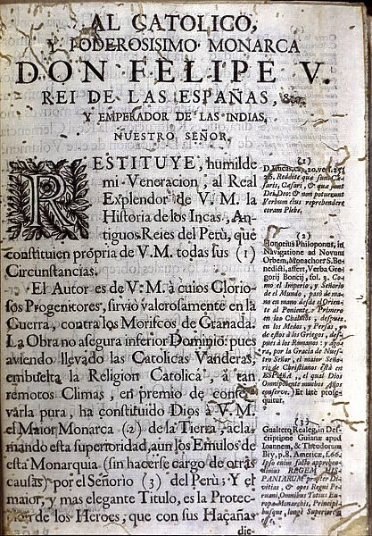 First page of the book Comentarios Reales (Royal Commentaries), edition of 1723