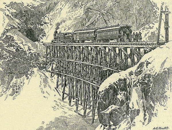 The First Passenger Train Over the White Pass and Yukon Route to Klondike in Pursuit of Gold, c1900 Creator: A.E. Huitt