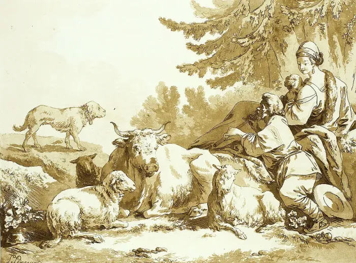 Framed Print : First Pastoral, 1769. Creator: Jean Baptiste Le Prince Framed Print : First Pastoral, 1769. Creator: Jean Baptiste Le Prince