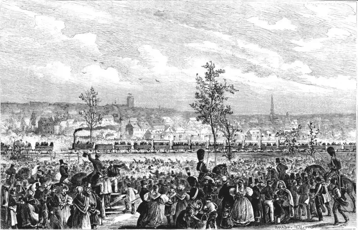 Framed Print : First railway to circulate on the European continent, inauguration of the line