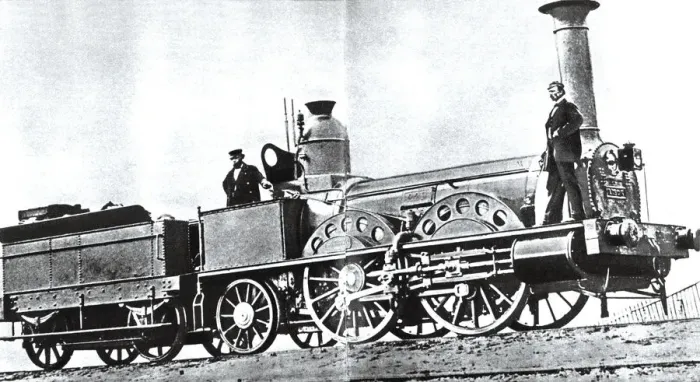 Framed Print : One of the first railway machines, manufactured in Britain, had a speed of 55 kilometers per hour Framed Print : One of the first railway machines, manufactured in Britain, had a speed of 55 kilometers per hour