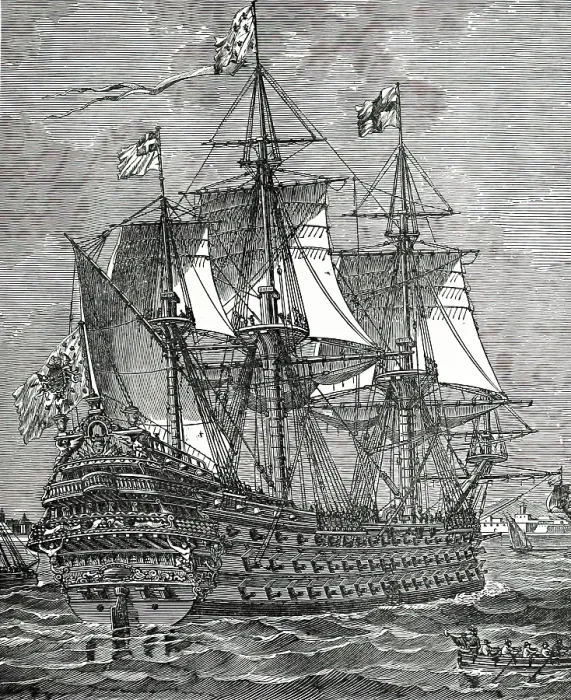 Framed Print : A first-rate ship of the line of the 17th century, (1894). Creator: Unknown