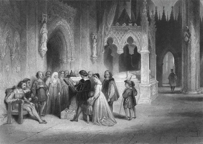 Framed Print : The first reading of the English Bible, 1845. Artist: Albert Henry Payne Framed Print : The first reading of the English Bible, 1845. Artist: Albert Henry Payne