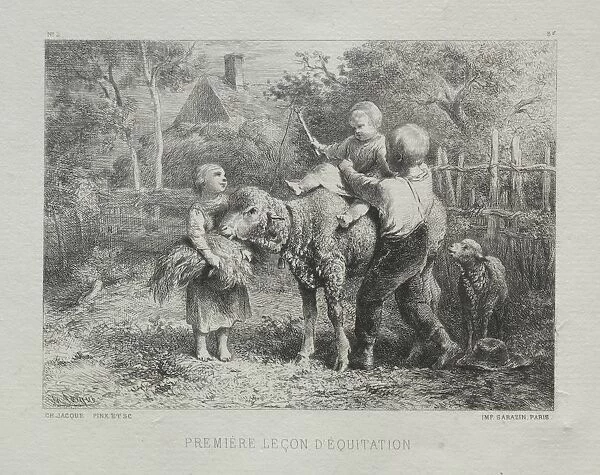 First Riding Lesson. Creator: Charles-Emile Jacque (French, 1813-1894)