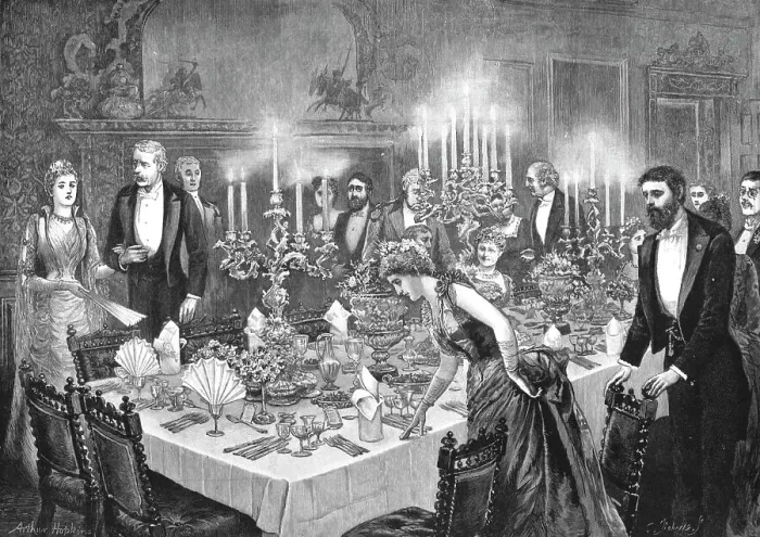 Framed Print : My First Season; The Dinner Party, a middle-aged MP took me in, 1890. Creator: Arthur Hopkins Framed Print : My First Season; The Dinner Party, a middle-aged MP took me in, 1890. Creator: Arthur Hopkins