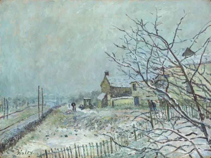 Framed Print : First Snow at Veneux-Nadon, 1878. Creator: Alfred Sisley Framed Print : First Snow at Veneux-Nadon, 1878. Creator: Alfred Sisley