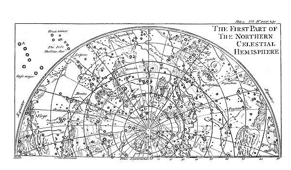 First part of the star chart of the Northern Celestial Hemisphere showing constellations, 1747