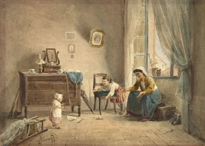 Framed Print : The First Step, 19th century. Creator: Cesare Provaggi Framed Print : The First Step, 19th century. Creator: Cesare Provaggi