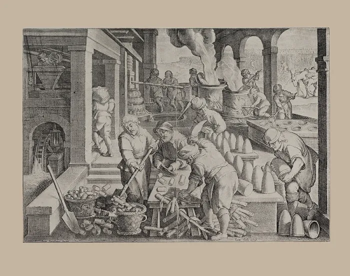 Framed Print : The first sugar refinery in Antwerp, Early 17th century. Creator: Galle, Theodor (1571-1633) Framed Print : The first sugar refinery in Antwerp, Early 17th century. Creator: Galle, Theodor (1571-1633)