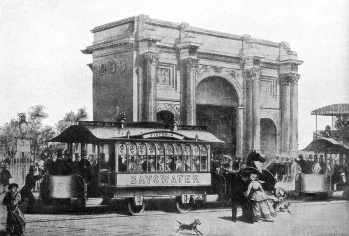 Framed Print : The first trams in London, 1861, (c1920) Framed Print : The first trams in London, 1861, (c1920)
