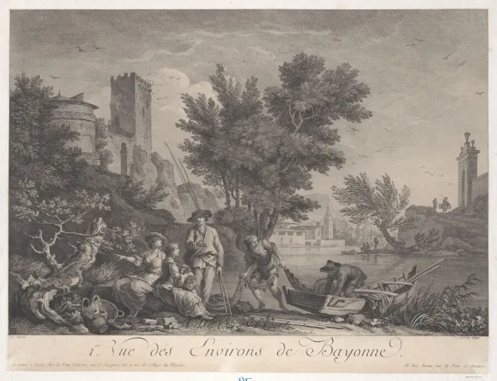 Framed Print : First View of the Surroundings of Bayonne, ca. 1775. Creator: Jean Jacques Le Veau Framed Print : First View of the Surroundings of Bayonne, ca. 1775. Creator: Jean Jacques Le Veau