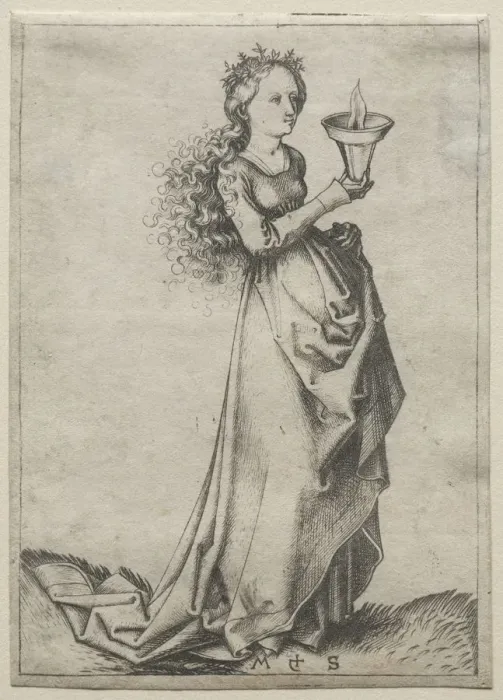 Framed Print : The First Wise Virgin. Creator: Martin Schongauer (German, c. 1450-1491) Framed Print : The First Wise Virgin. Creator: Martin Schongauer (German, c. 1450-1491)