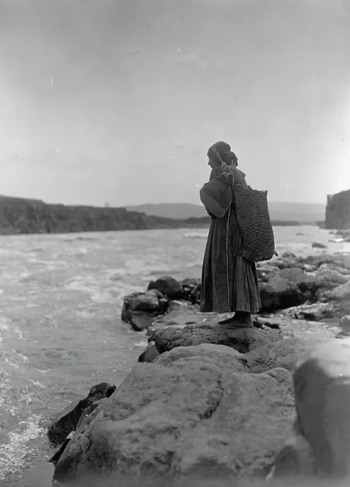 Framed Print : The fish carrier-Wisham (i.e. Wishram), c1910. Creator: Edward Sheriff Curtis Framed Print : The fish carrier-Wisham (i.e. Wishram), c1910. Creator: Edward Sheriff Curtis