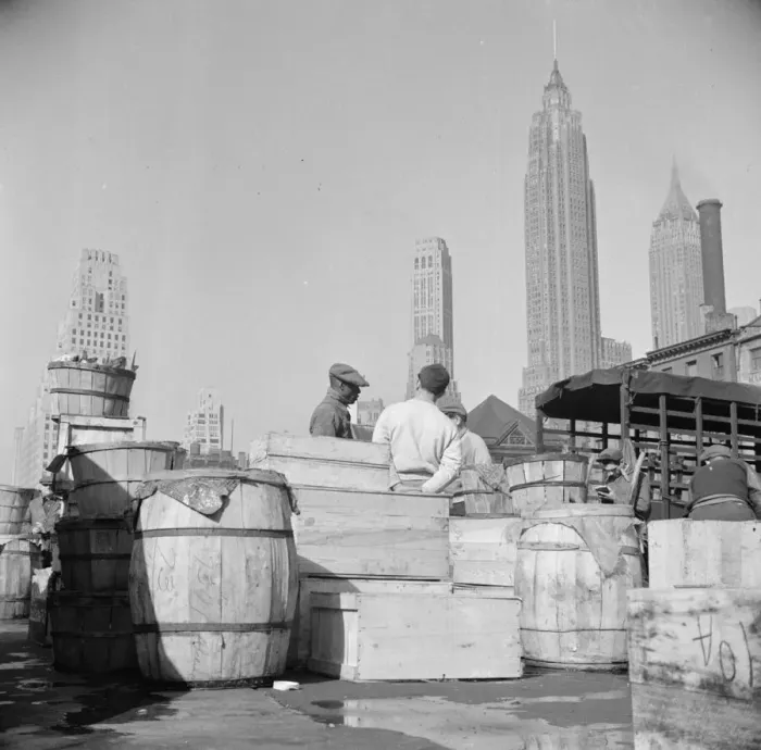 Framed Print : Fish caught off the New England coast is packed in these barrels and boxes and... New York, 1943. Creator: Gordon Parks