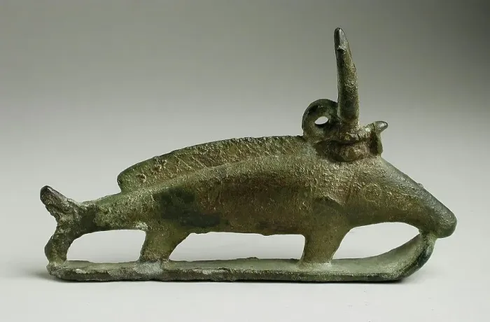Framed Print : Fish Figurine Wearing a Horned Sun Disk, Late Period-Ptolemaic Period (664-30 BCE). Creator: Unknown Framed Print : Fish Figurine Wearing a Horned Sun Disk, Late Period-Ptolemaic Period (664-30 BCE). Creator: Unknown