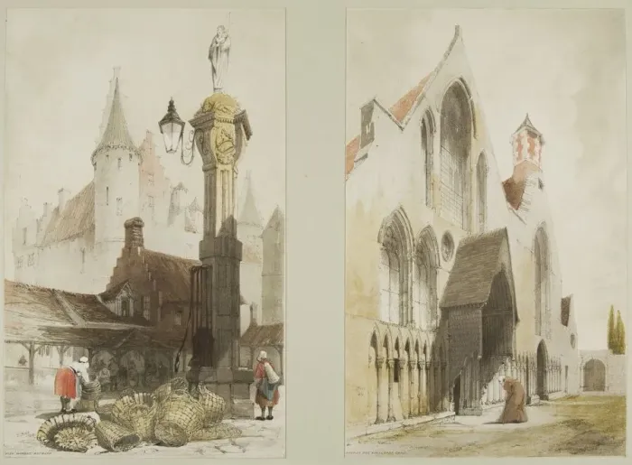 Framed Print : Fish Market, Antwerp and Hospice des Vieillards, Cand, from Picturesque Architecture