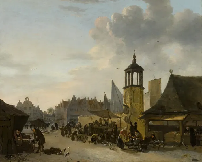 Framed Print : A Fish Market. Creator: Egbert van der Poel Framed Print : A Fish Market. Creator: Egbert van der Poel
