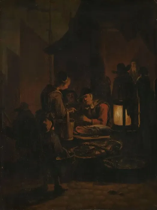 Framed Print : Fish market at night, 1640-1664. Creator: Egbert van der Poel Framed Print : Fish market at night, 1640-1664. Creator: Egbert van der Poel