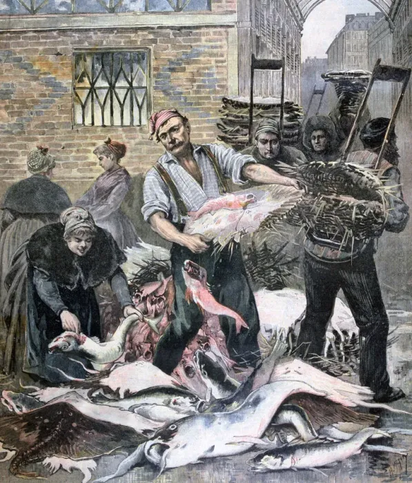 Framed Print : The fish market, Paris, 1893. Artist: Henri Meyer Framed Print : The fish market, Paris, 1893. Artist: Henri Meyer