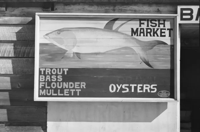 Framed Print : Fish market sign, Beaufort, South Carolina, 1936. Creator: Walker Evans Framed Print : Fish market sign, Beaufort, South Carolina, 1936. Creator: Walker Evans