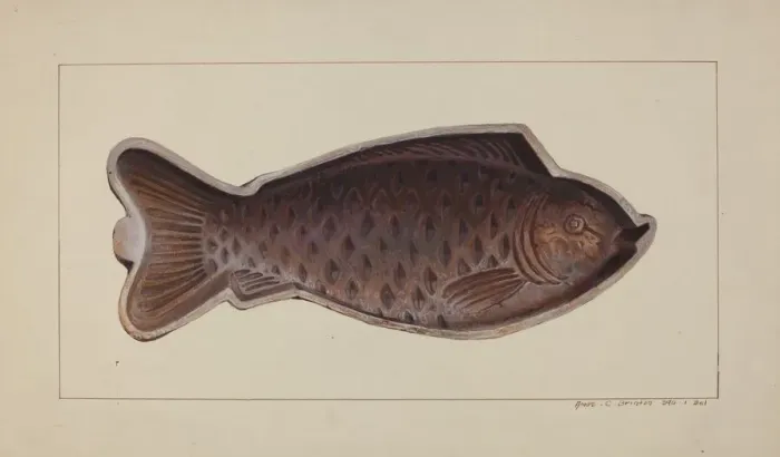 Framed Print : Fish Mold, c. 1938. Creator: Amos C. Brinton Framed Print : Fish Mold, c. 1938. Creator: Amos C. Brinton