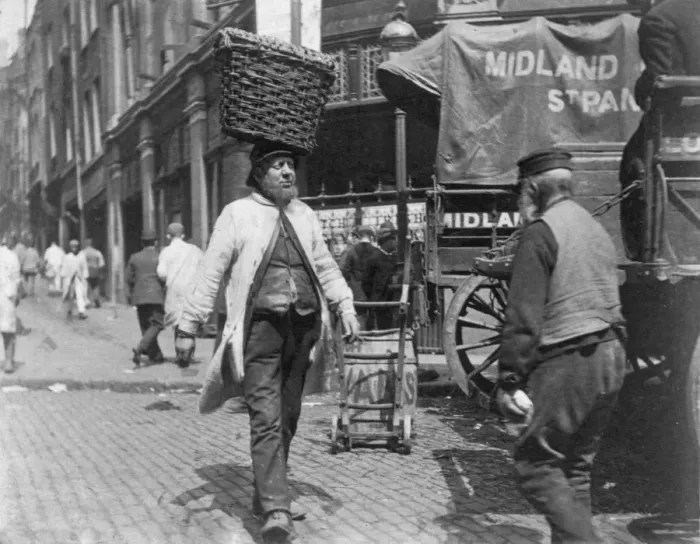 Framed Print : Fish porters at Billingsgate Market, London, 1893. Artist: Paul Martin