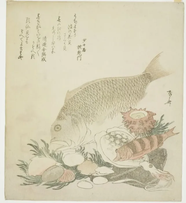 Framed Print : Fish and shells, 1821. Creator: Shinsai Framed Print : Fish and shells, 1821. Creator: Shinsai