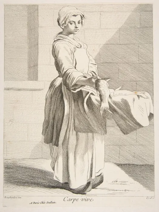Framed Print : Fish Vendor, 1738. Creator: Caylus, Anne-Claude-Philippe de Framed Print : Fish Vendor, 1738. Creator: Caylus, Anne-Claude-Philippe de