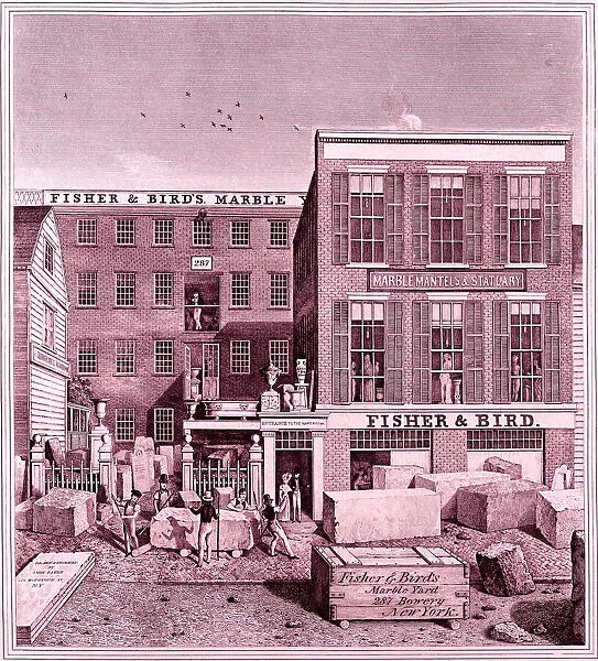 Fisher & Birds Marble Yard, 287 Bowery, New York, ca. 1836. Creator: John Baker