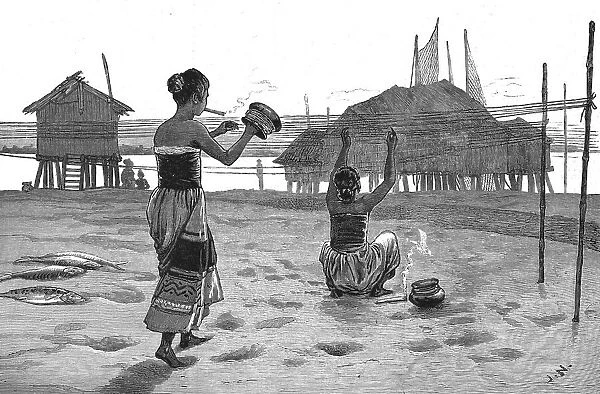 Fisher Girls of the Irrawaddy making nets, 1886. Creator: Unknown