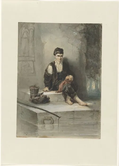 Framed Print : Fisherboy with his meal, 1834-1911. Creator: Jozef Israels Framed Print : Fisherboy with his meal, 1834-1911. Creator: Jozef Israels