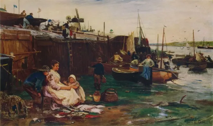 Framed Print : Fisherfolk at St. Ives, 1893. Artist: John Robertson Reid Framed Print : Fisherfolk at St. Ives, 1893. Artist: John Robertson Reid