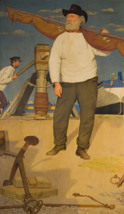 Framed Print : Fisherman Carrying a Sail, 1907. Creator: Joseph Edward Southall Framed Print : Fisherman Carrying a Sail, 1907. Creator: Joseph Edward Southall