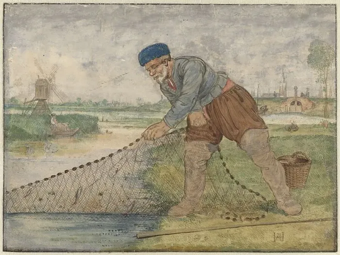 Framed Print : A Fisherman Hauling in his Net, c.1625-c.1630. Creator: Hendrick Avercamp Framed Print : A Fisherman Hauling in his Net, c.1625-c.1630. Creator: Hendrick Avercamp