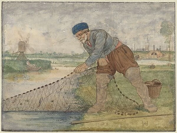 A Fisherman Hauling in his Net, c.1625-c.1630. Creator: Hendrick Avercamp