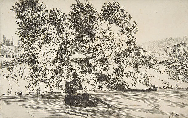 Fisherman with a net, 1868. Creator: Felix Bracquemond