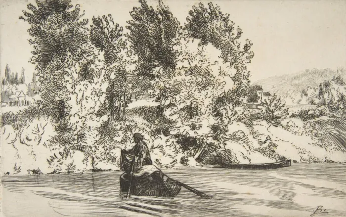 Framed Print : Fisherman with a net, 1868. Creator: Felix Bracquemond Framed Print : Fisherman with a net, 1868. Creator: Felix Bracquemond