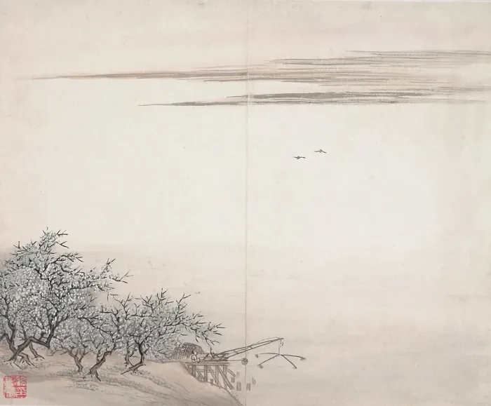 Framed Print : Fisherman by Plum Trees, c1786-1836. Creator: Gu Haoqing Framed Print : Fisherman by Plum Trees, c1786-1836. Creator: Gu Haoqing