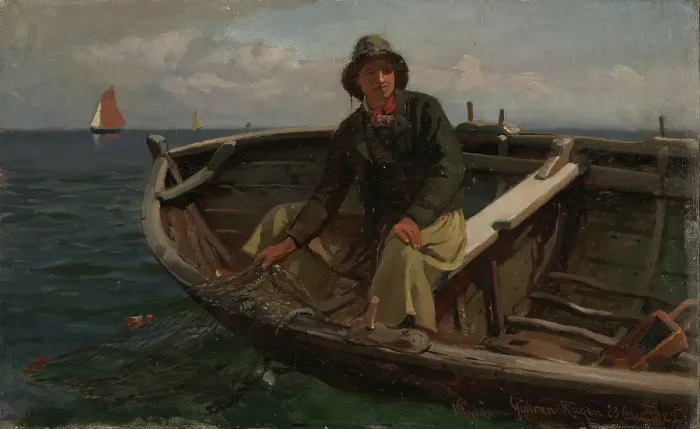 Framed Print : Fisherman from Rugen, 1882. Creator: Hans Gude Framed Print : Fisherman from Rugen, 1882. Creator: Hans Gude
